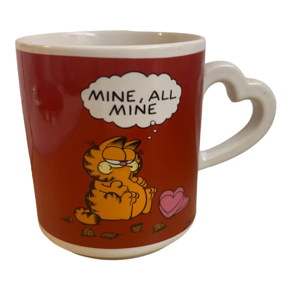 VTG 1978 Garfield The Cat & Odie Valentines Heart Handle Collectible Cup Mug